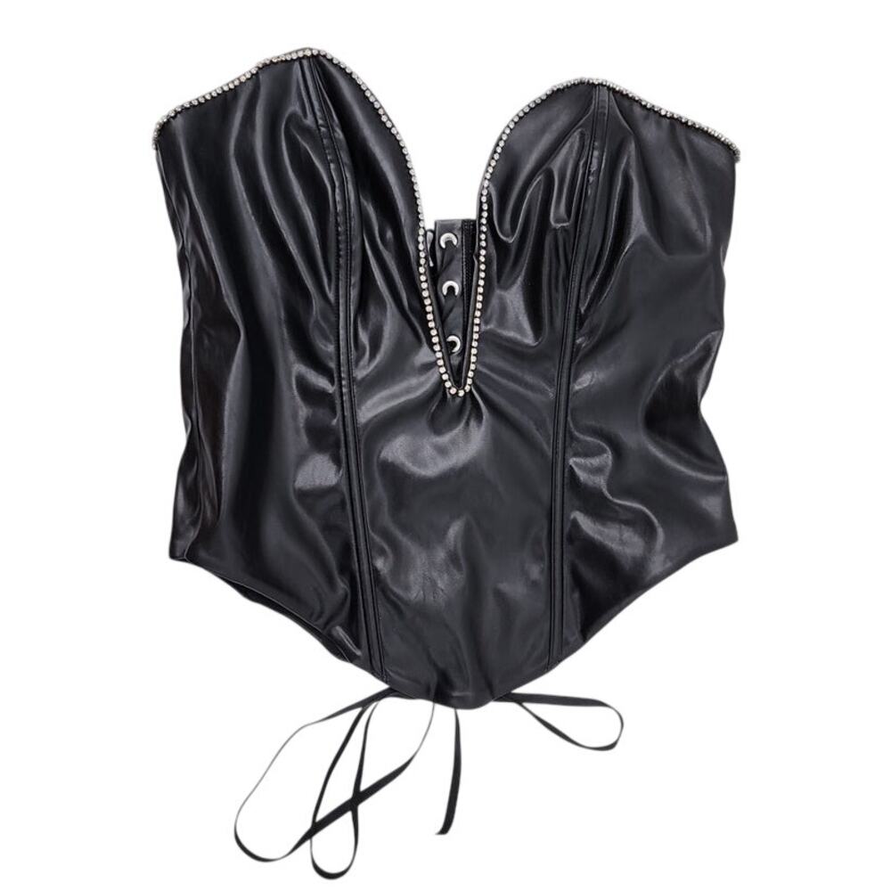 New NWT Mars The Label The Deep Cut Diamond Faux Leather Corset Size UK 12